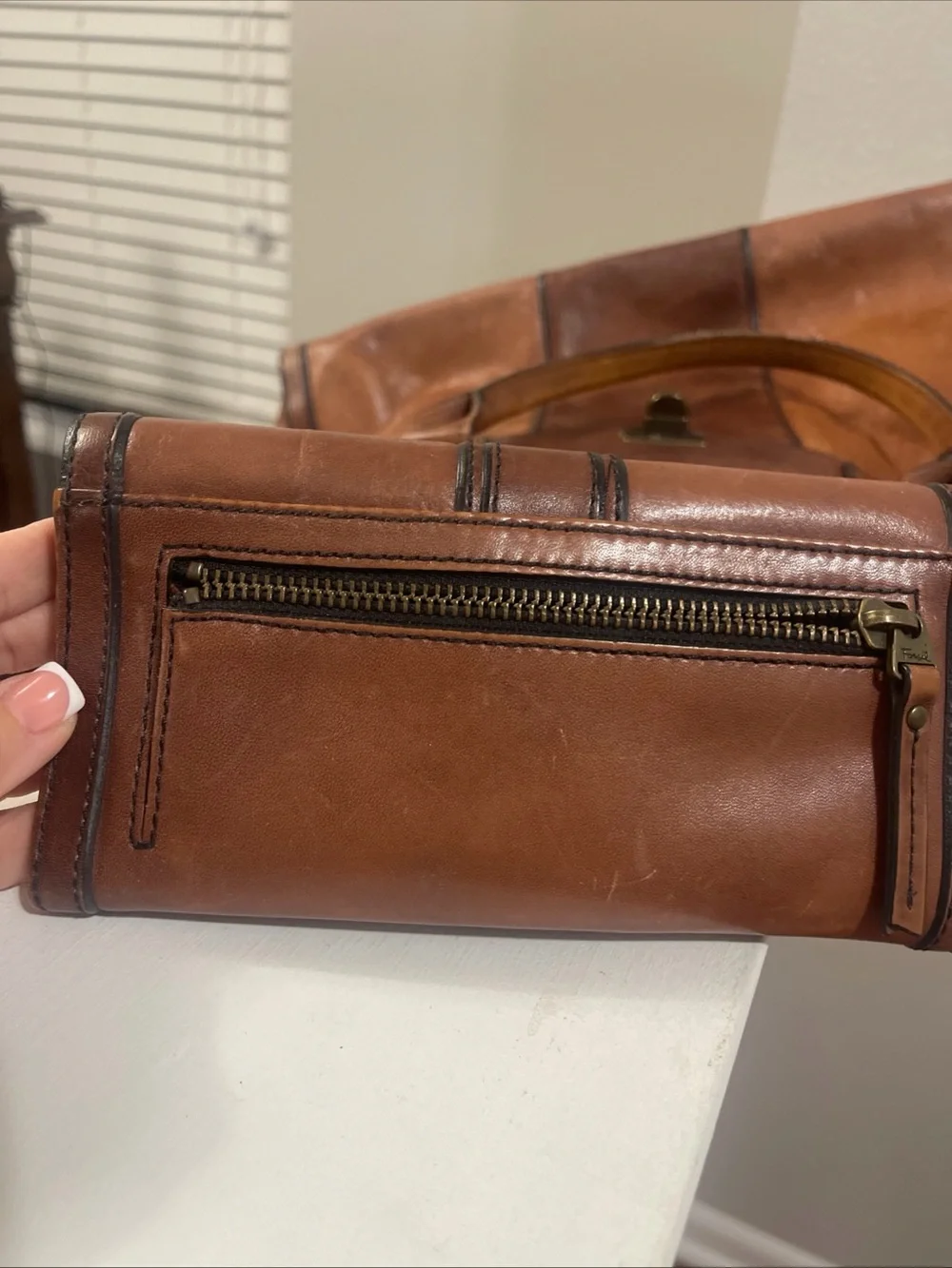 Fossil Reissue Weekender Leather Shoulder Tote Satchel Handbag With Wallet